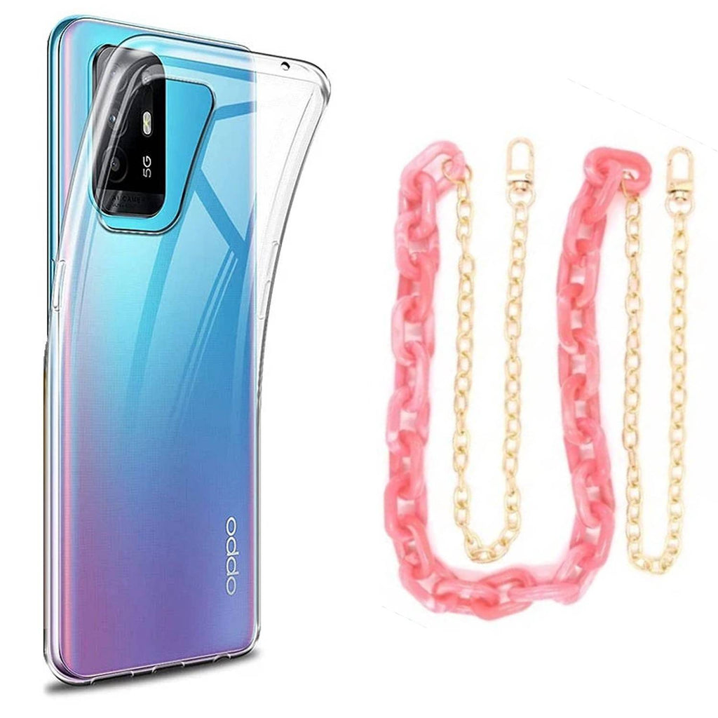 Capa cristal com cordão corrente rosa para Oppo A94 5G