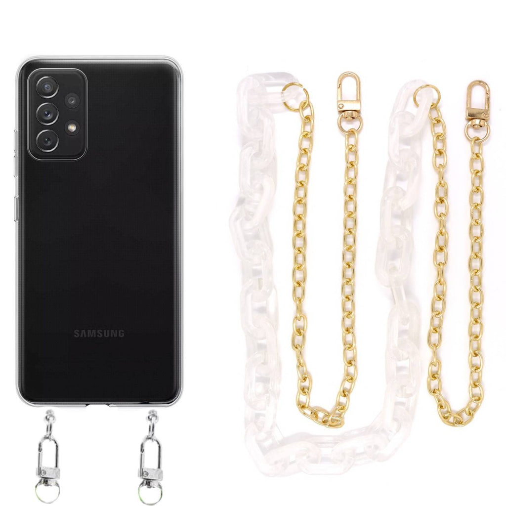 Capa cristal com cordão corrente branco para Samsung Galaxy A72