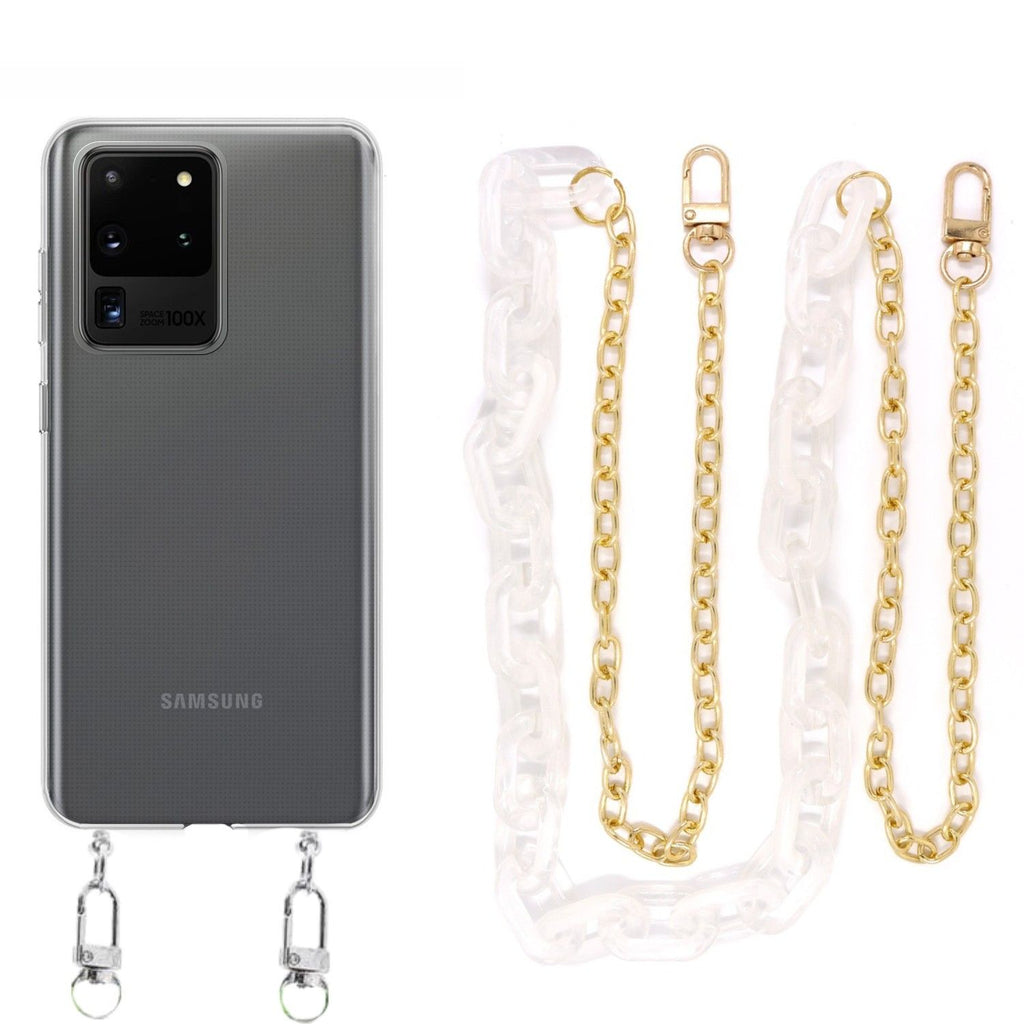 Capa cristal com cordão corrente branco para Samsung Galaxy S20 Ultra