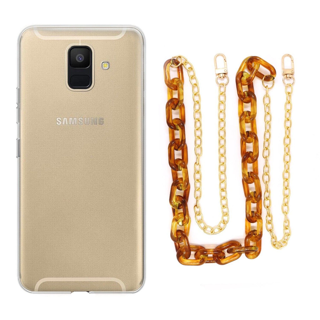 Capa cristal com cordão corrente castanho para Samsung Galaxy A6 Plus