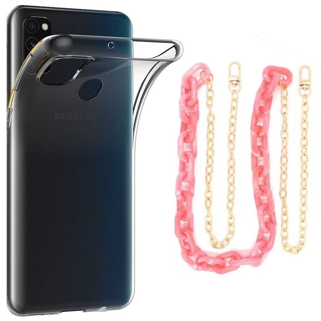 Capa cristal com cordão corrente rosa para Samsung Galaxy M30s