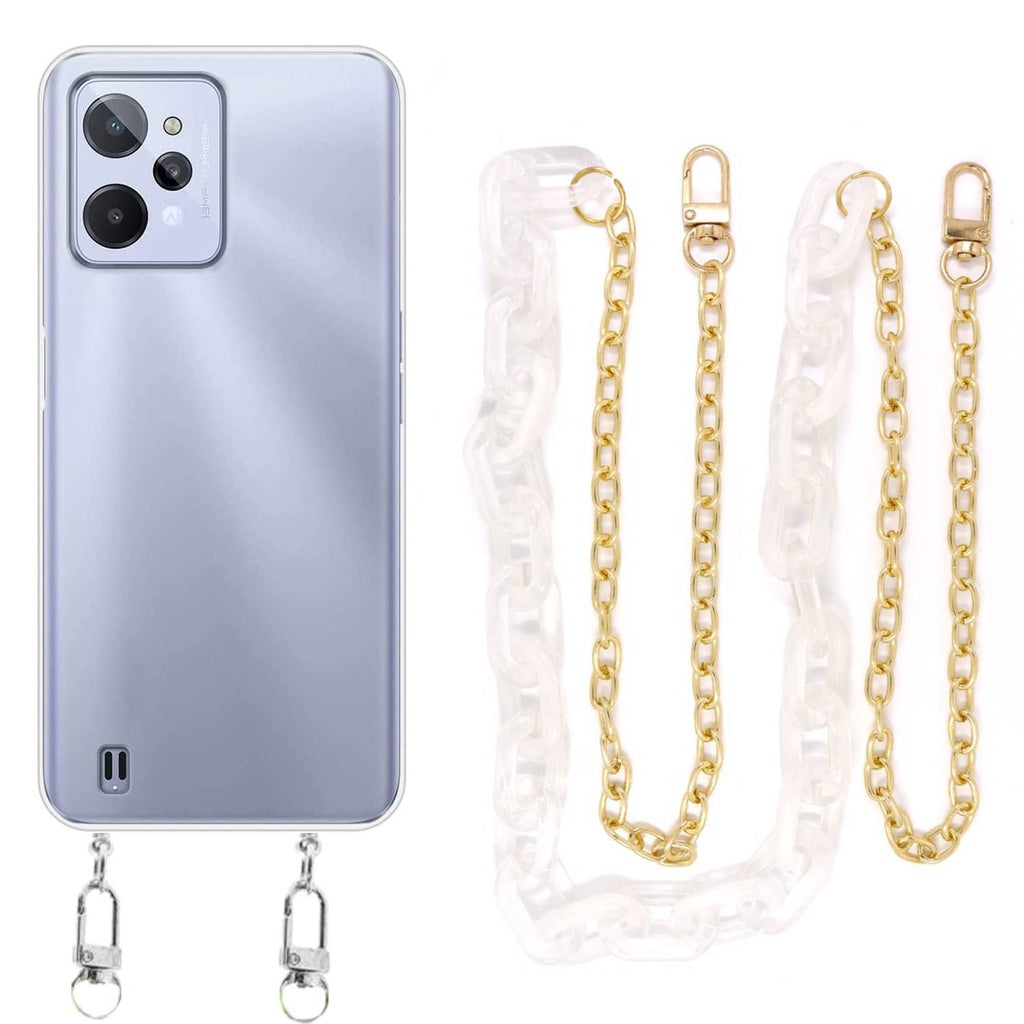 Capa cristal com cordão corrente branco para Realme C31