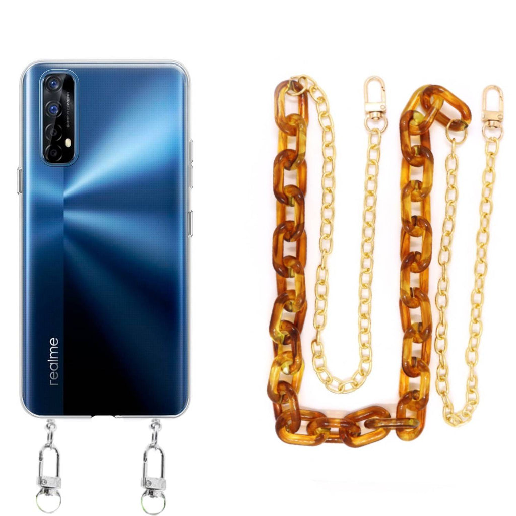 Capa cristal com cordão corrente castanho para Realme 7