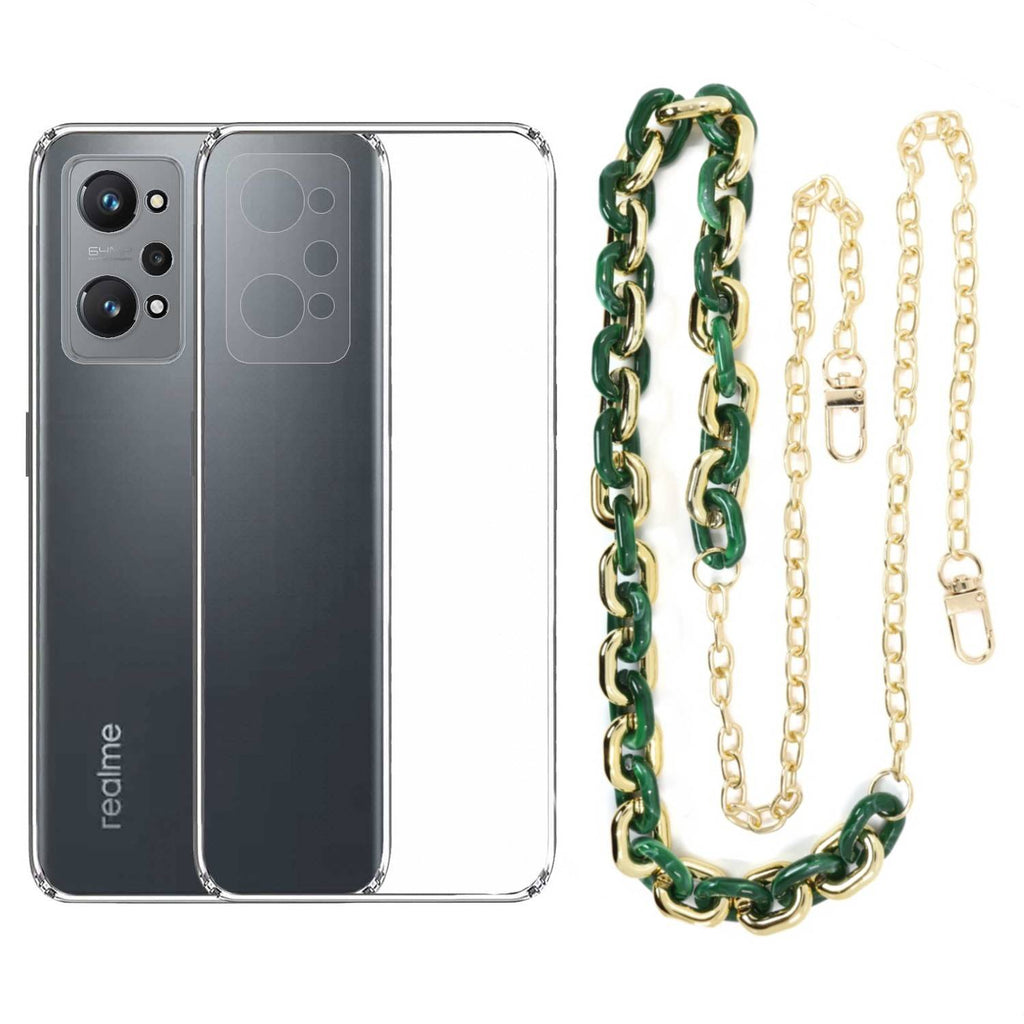 Capa cristal com cordão corrente verde para Realme GT Neo 2