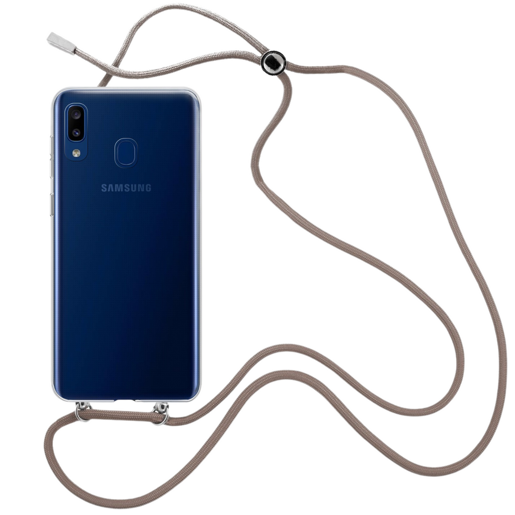 Capa cristal com fio cordão castanho para Samsung Galaxy A20