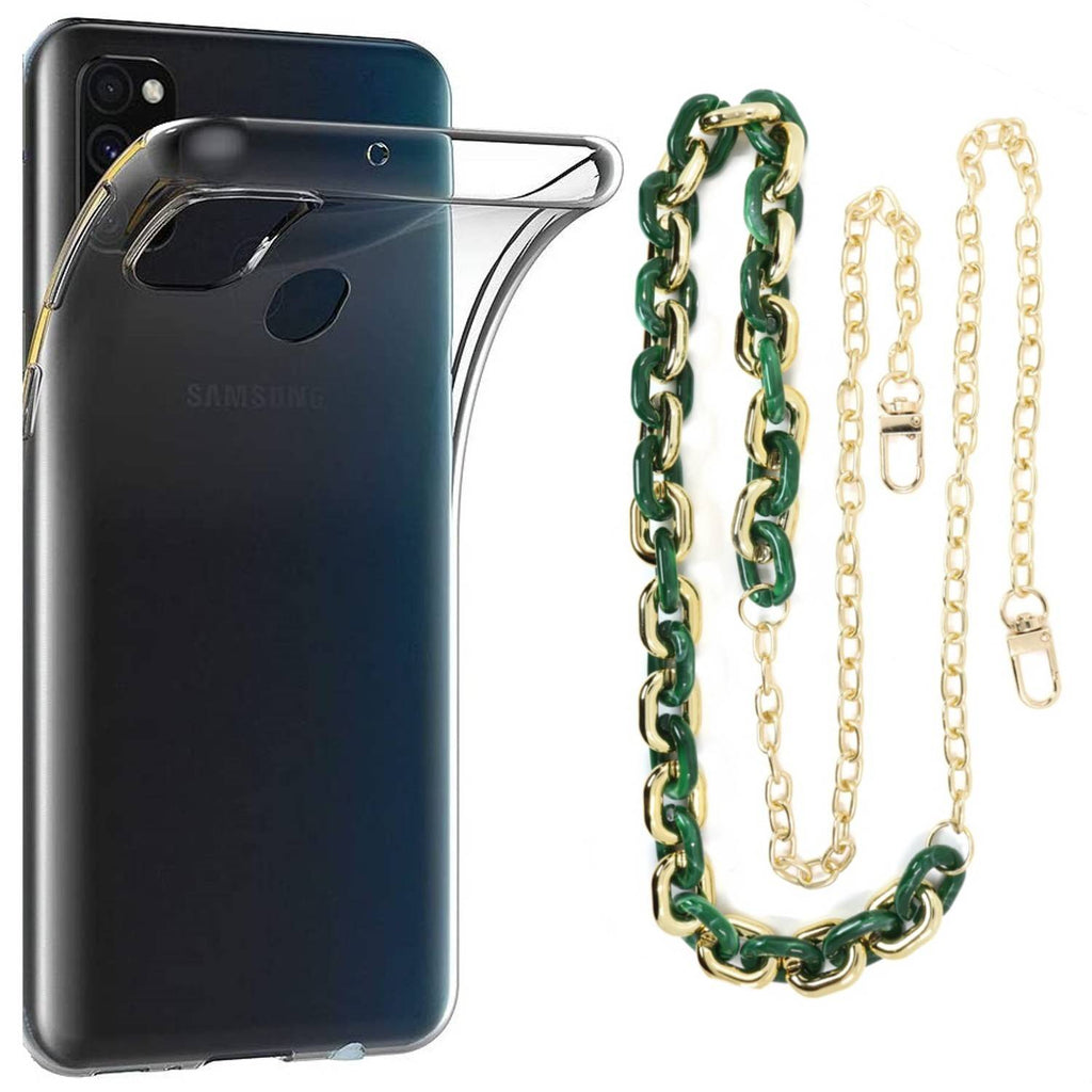 Capa cristal com cordão corrente verde para Samsung Galaxy M30s