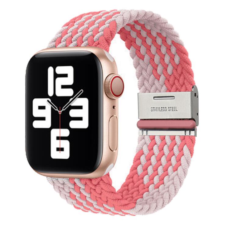 Bracelete entrançada Solo ajustável Apple Watch Series SE 44mm Rosa e Branco-#41