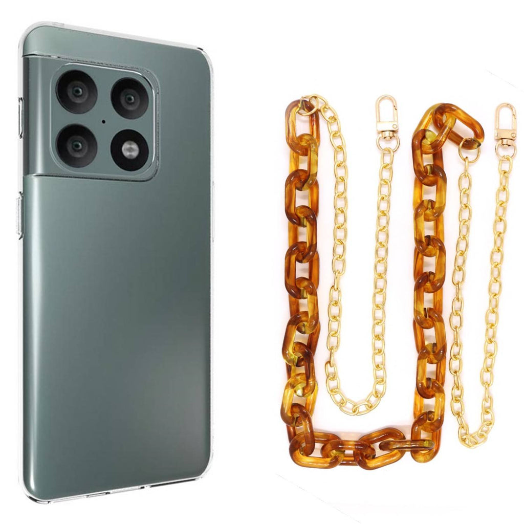 Capa cristal com cordão corrente castanho para Oneplus 10 Pro