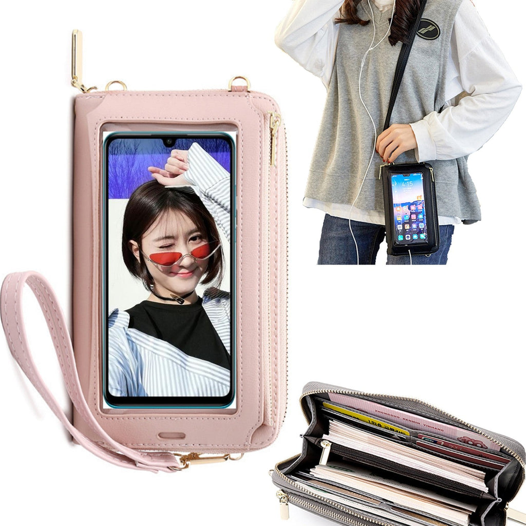 Bolsa Mala tira-colo com função touch ecrã Huawei P30 Lite Rosa