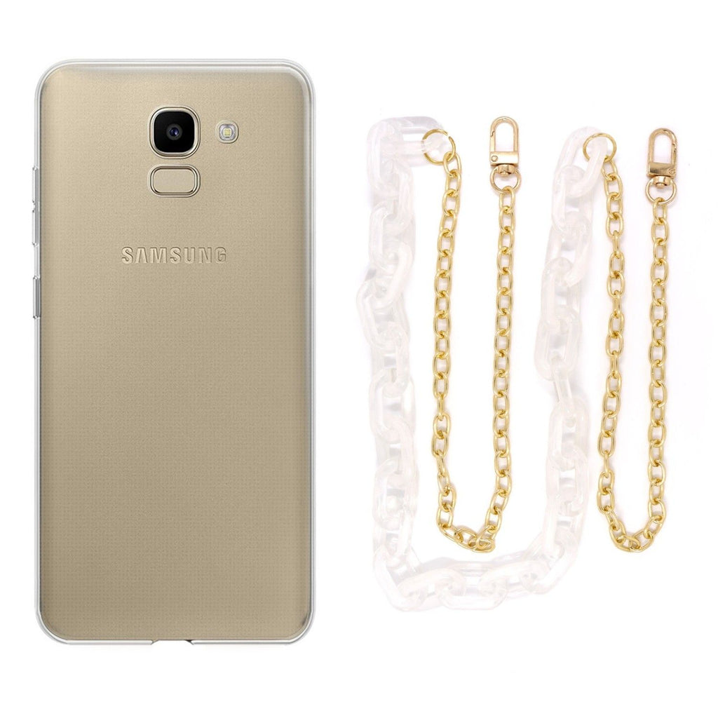 Capa cristal com cordão corrente branco para Samsung Galaxy J6