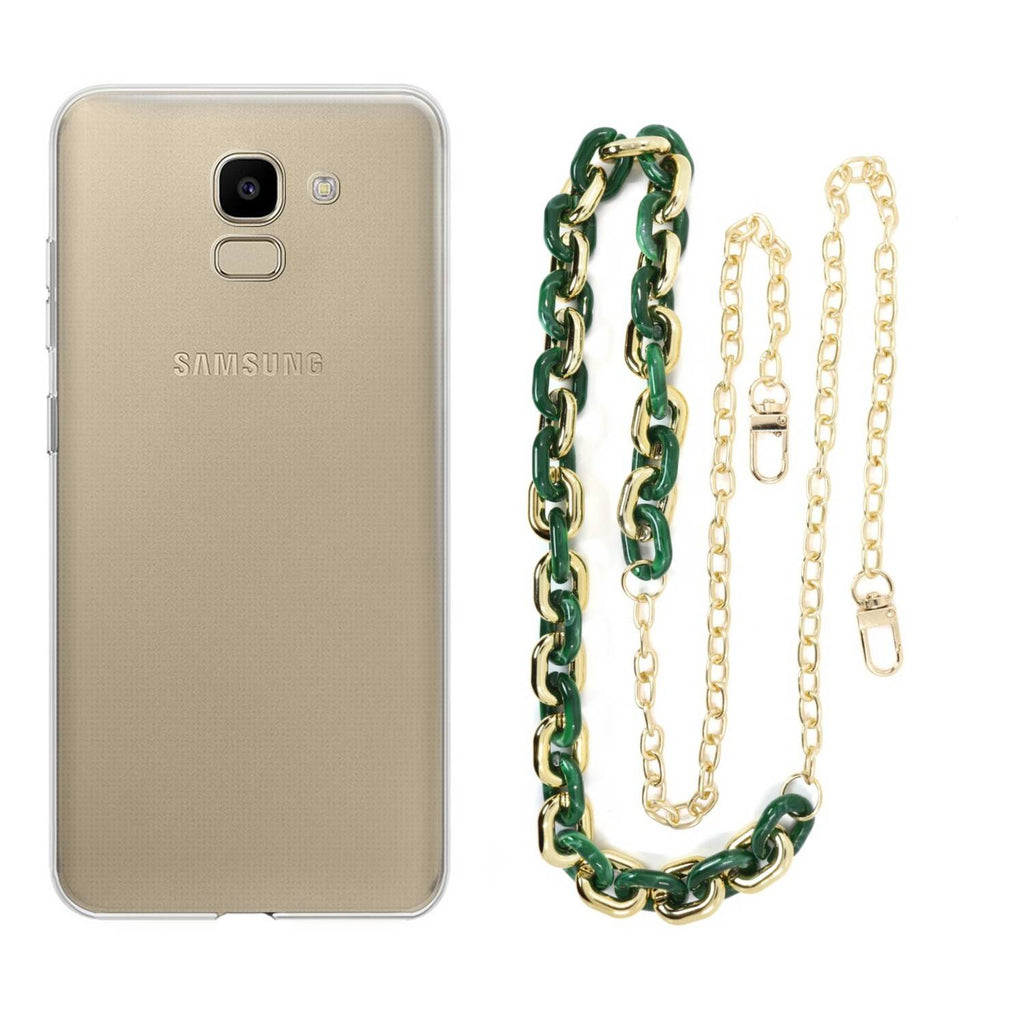 Capa cristal com cordão corrente verde para Samsung Galaxy J6