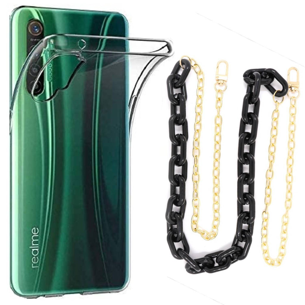 Capa cristal com cordão corrente preto para Realme XT