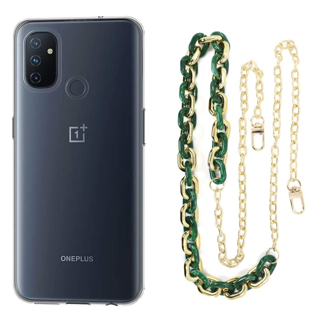 Capa cristal com cordão corrente verde para Oneplus Nord N100