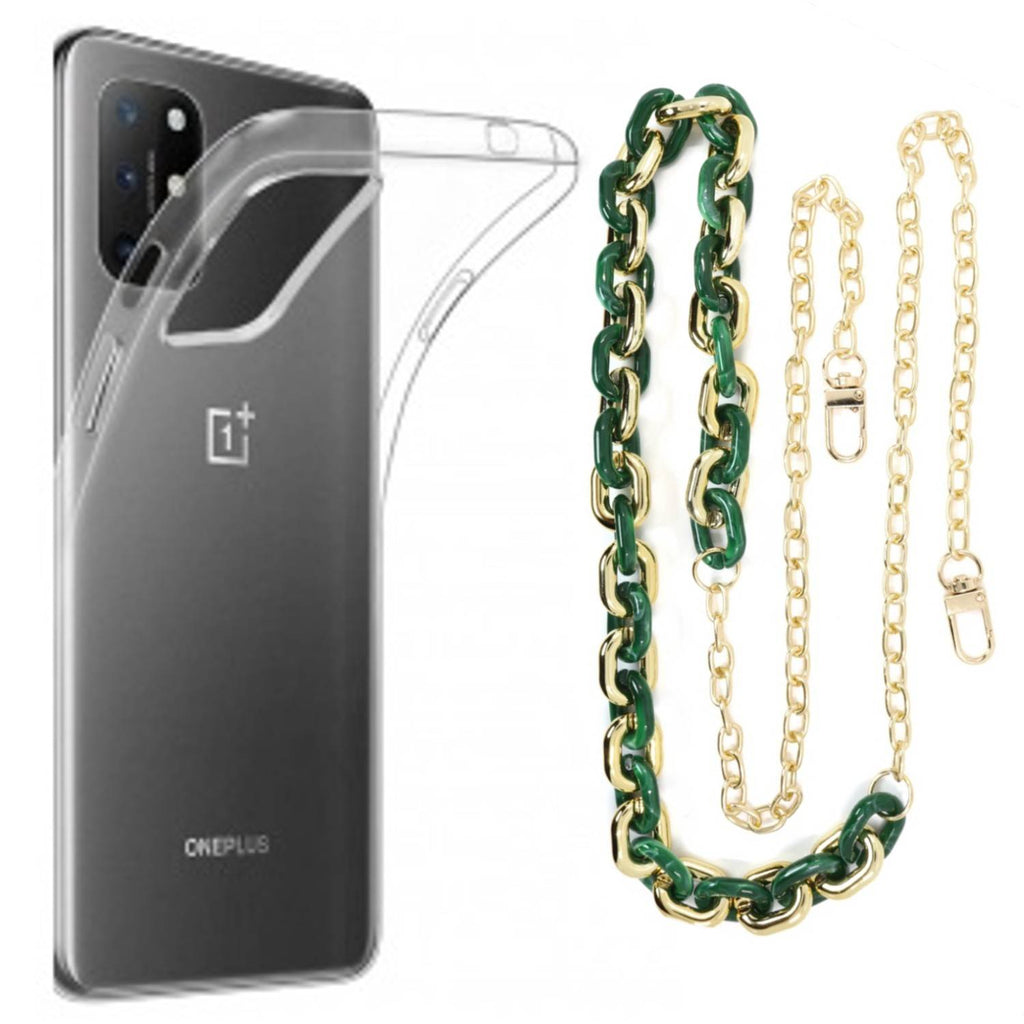 Capa cristal com cordão corrente verde para Oneplus 8T