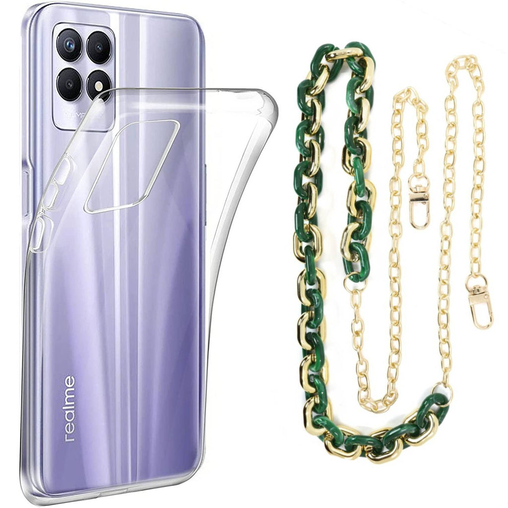 Capa cristal com cordão corrente verde para Realme Narzo 50