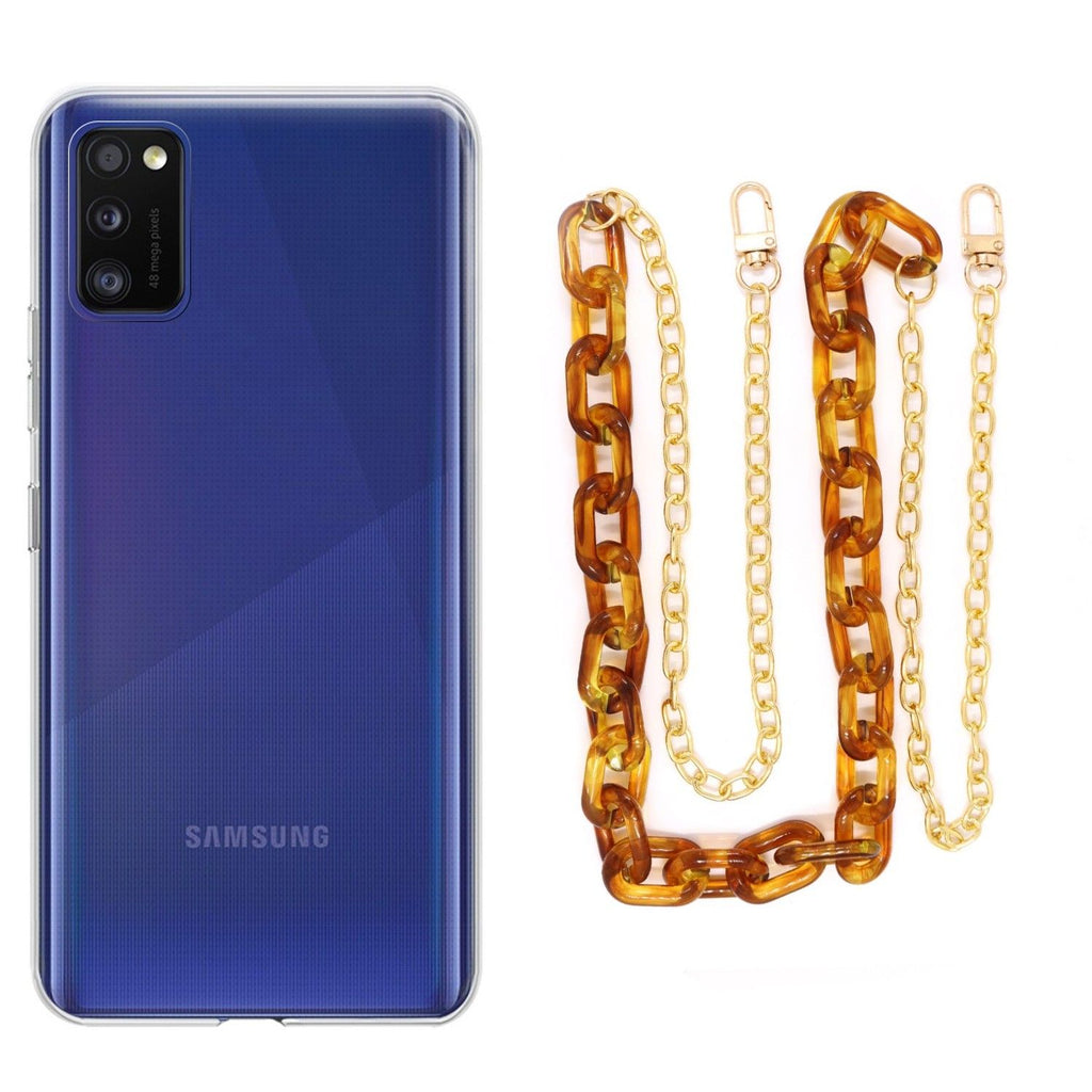 Capa cristal com cordão corrente castanho para Samsung Galaxy A41