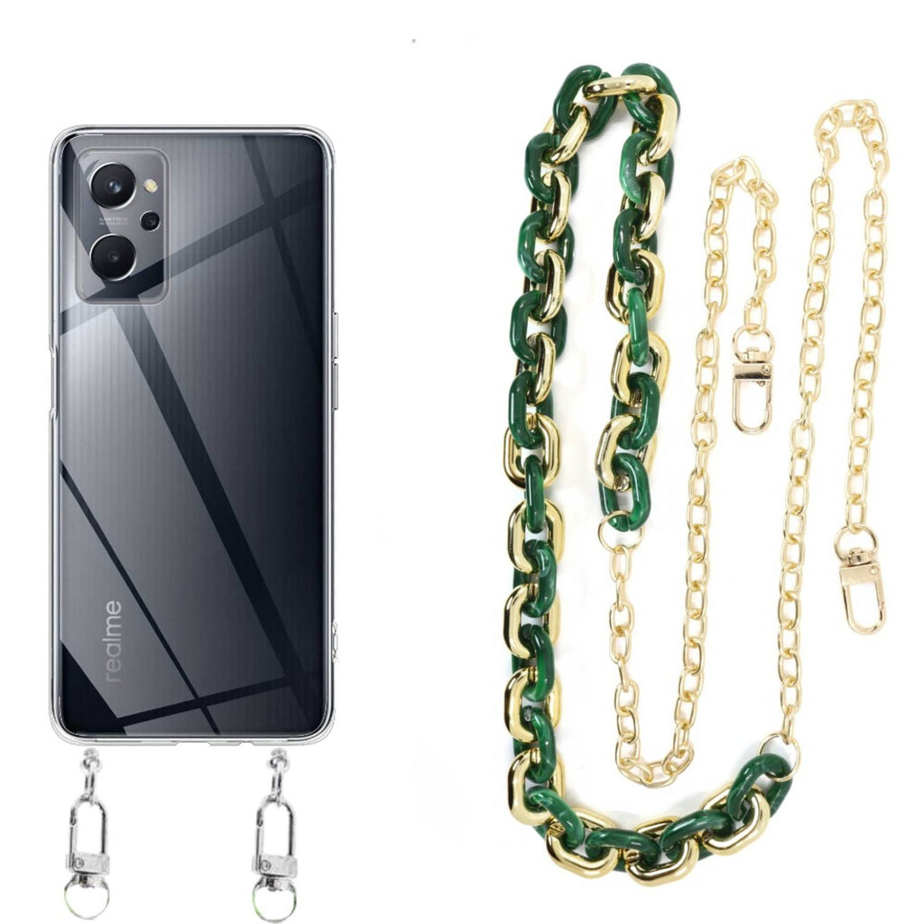 Capa cristal com cordão corrente verde para Realme 9i