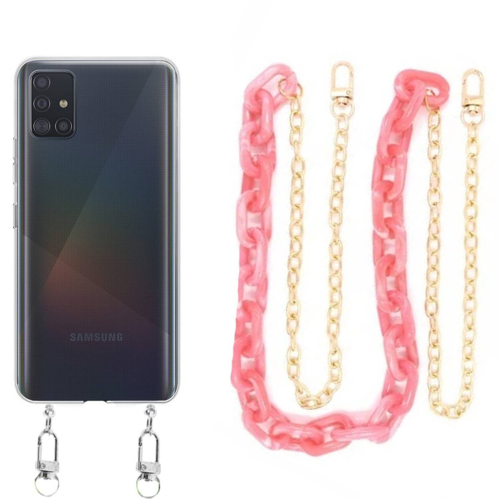 Capa cristal com cordão corrente rosa para Samsung Galaxy A71