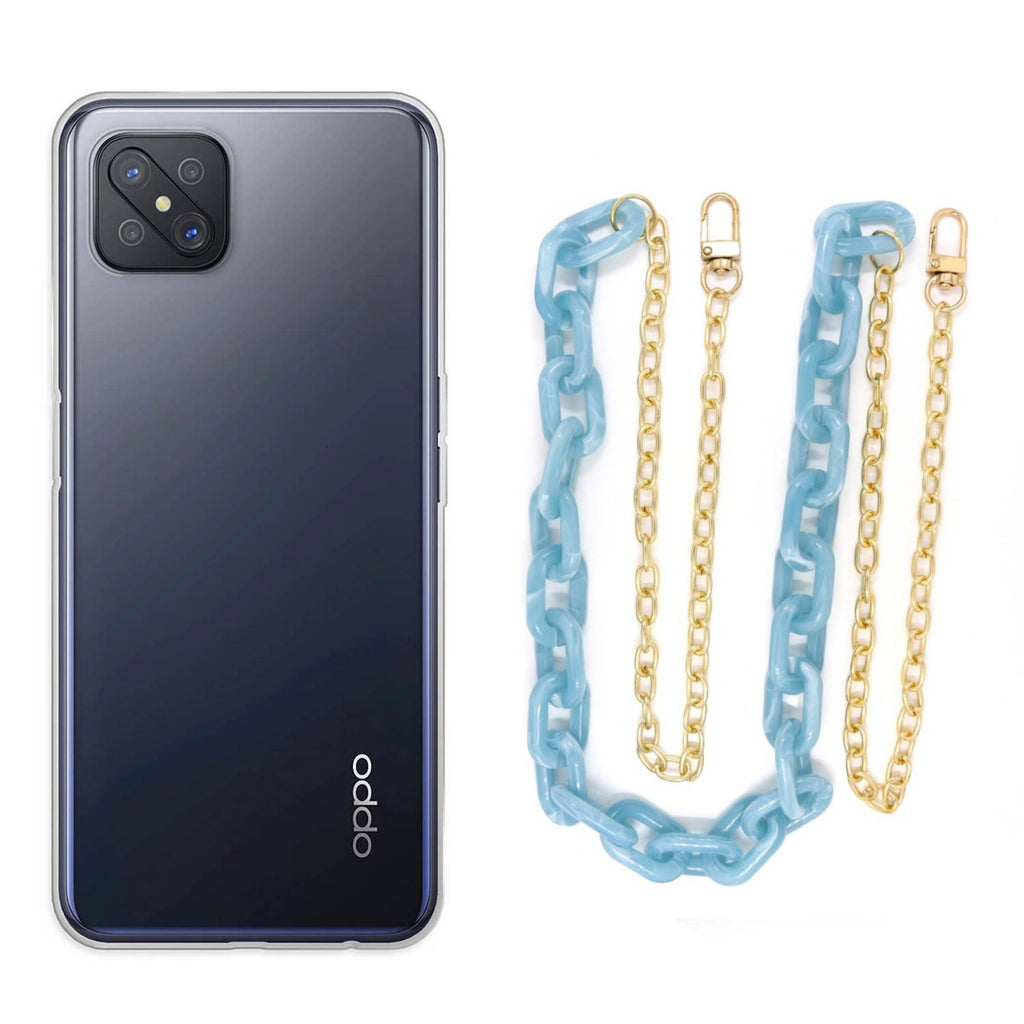 Capa cristal com cordão corrente azul para Oppo Reno 4Z