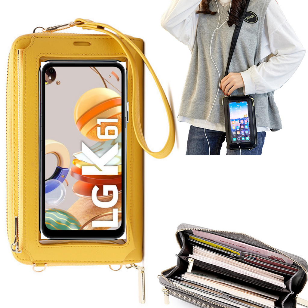 Bolsa Mala tira-colo com função touch ecrã LG K61 Amarelo