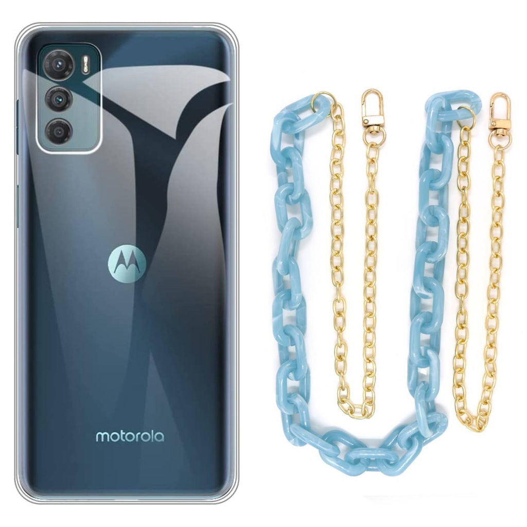 Capa cristal com cordão corrente azul para Motorola Moto G42