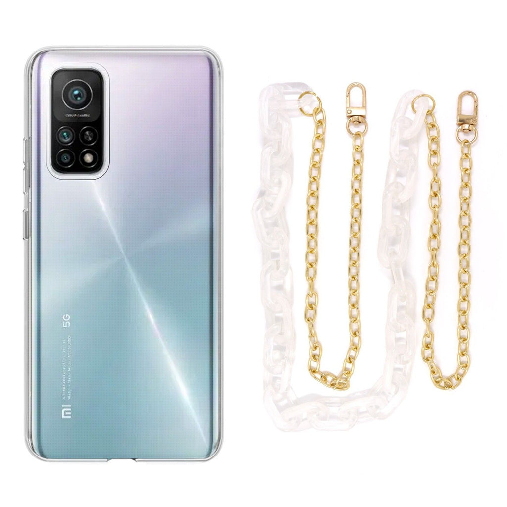 Capa cristal com cordão corrente branco para Xiaomi Mi 10T