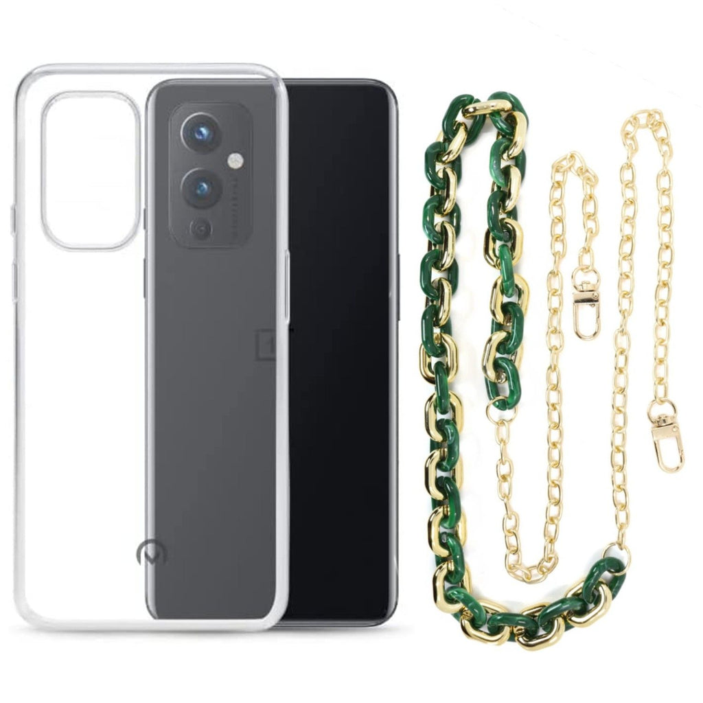 Capa cristal com cordão corrente verde para Oneplus 9