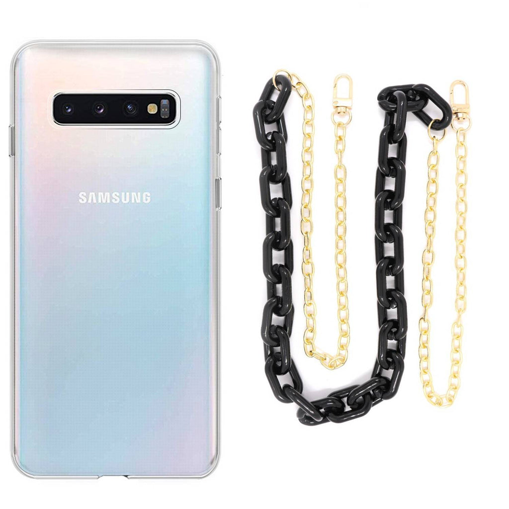 Capa cristal com cordão corrente preto para Samsung Galaxy S10 Plus