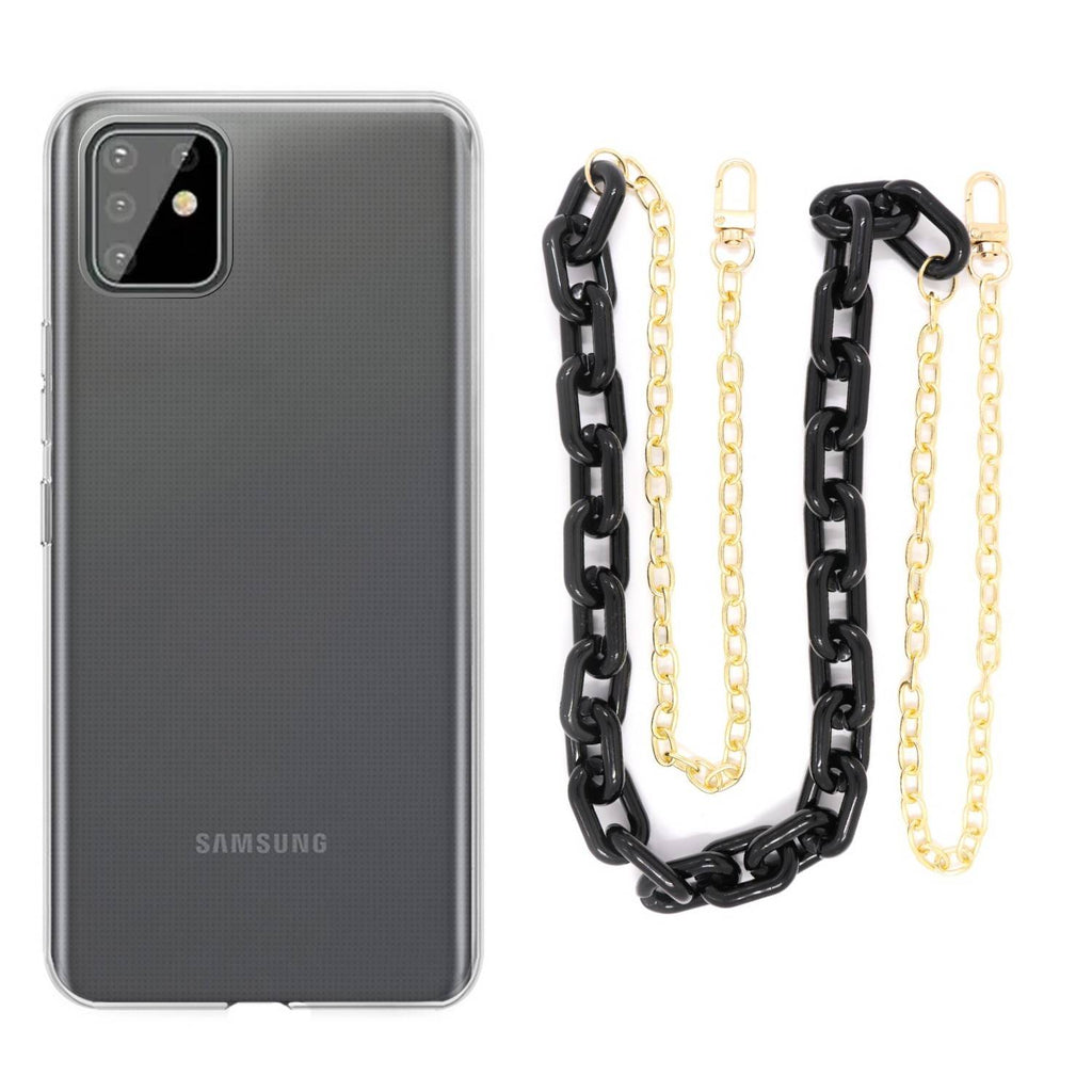 Capa cristal com cordão corrente preto para Samsung Galaxy A81