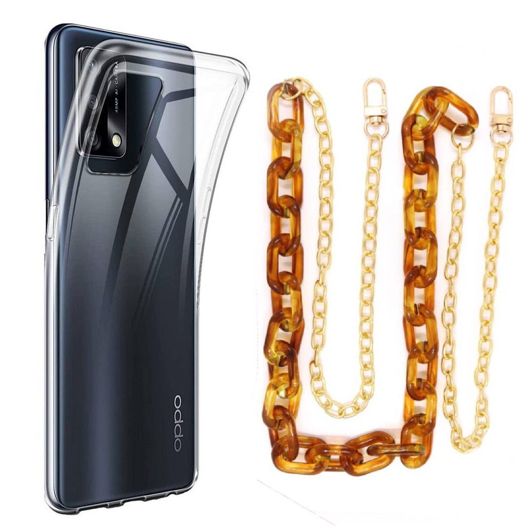 Capa cristal com cordão corrente castanho para Oppo A93 5G