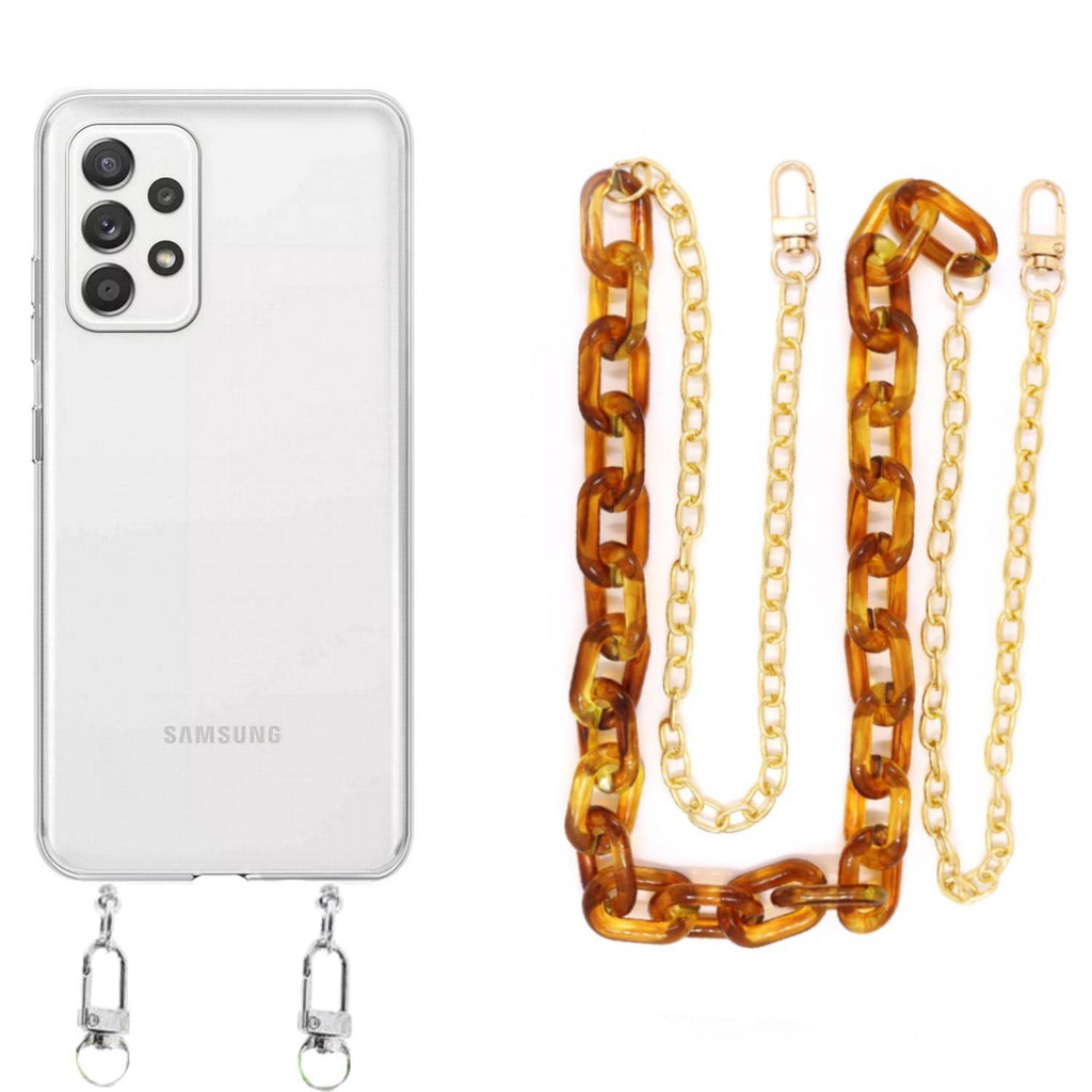 Capa cristal com cordão corrente castanho para Samsung Galaxy A32 5G