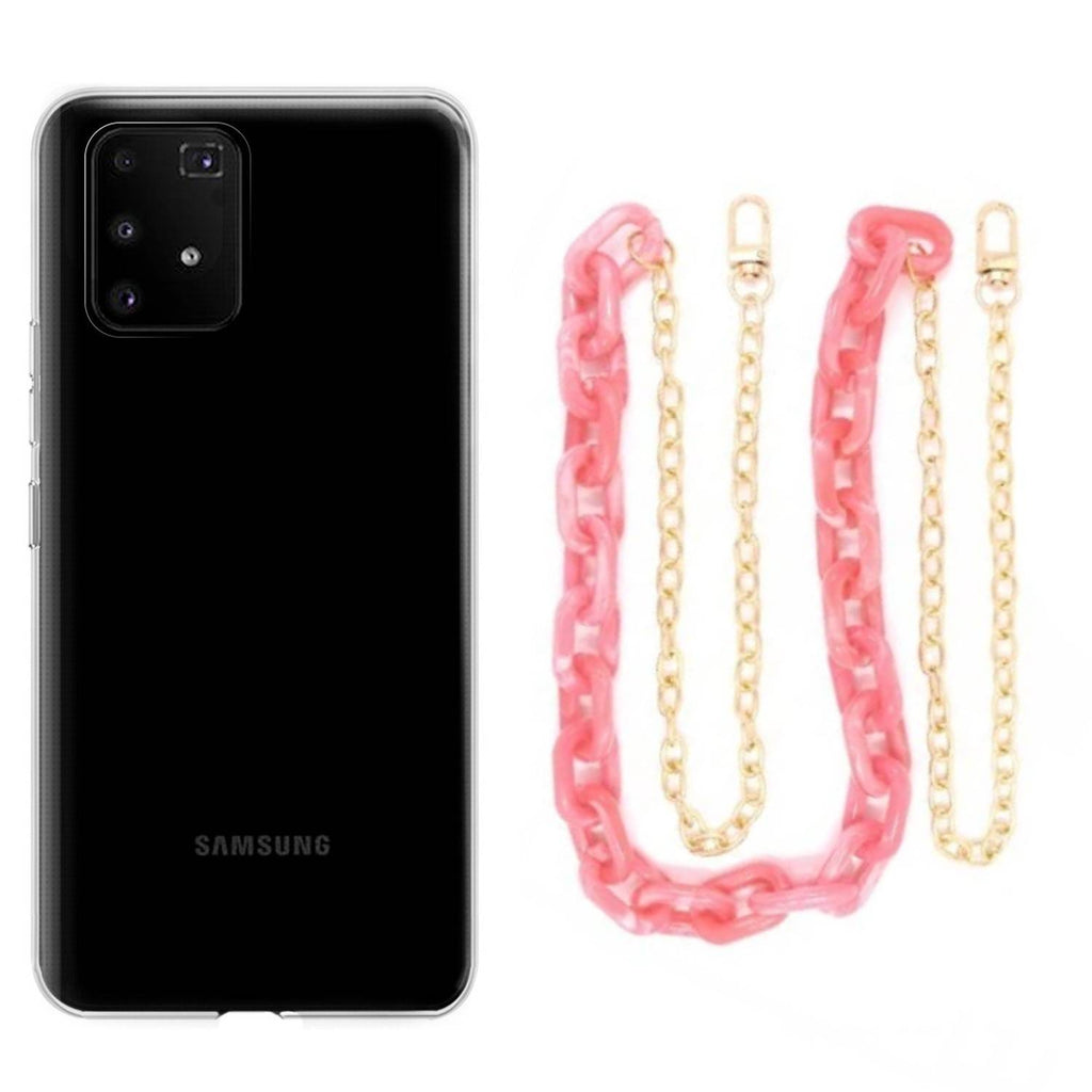 Capa cristal com cordão corrente rosa para Samsung Galaxy S10 Lite