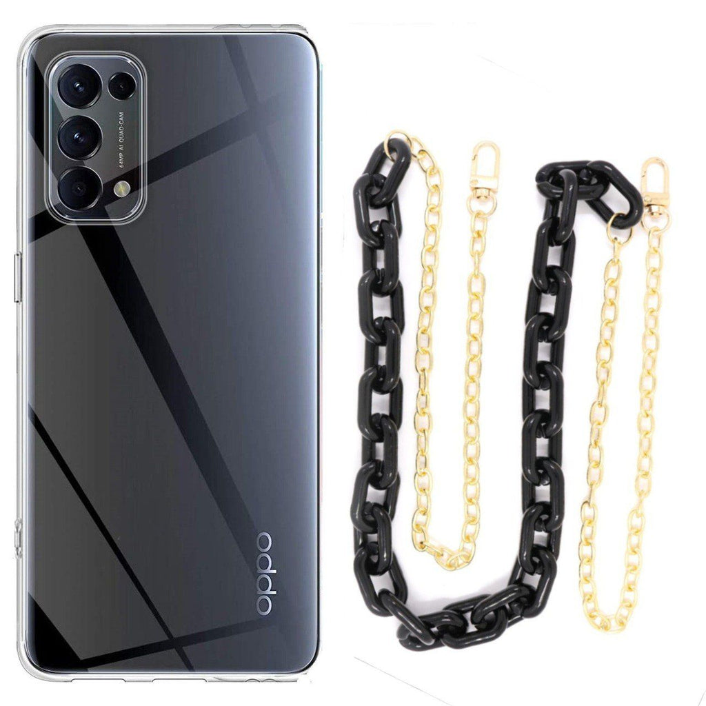 Capa cristal com cordão corrente preto para Oppo Find X3 Lite