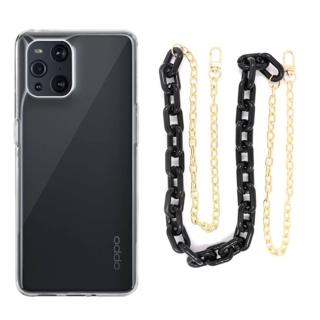 Capa cristal com cordão corrente preto para Oppo Find X3 Pro