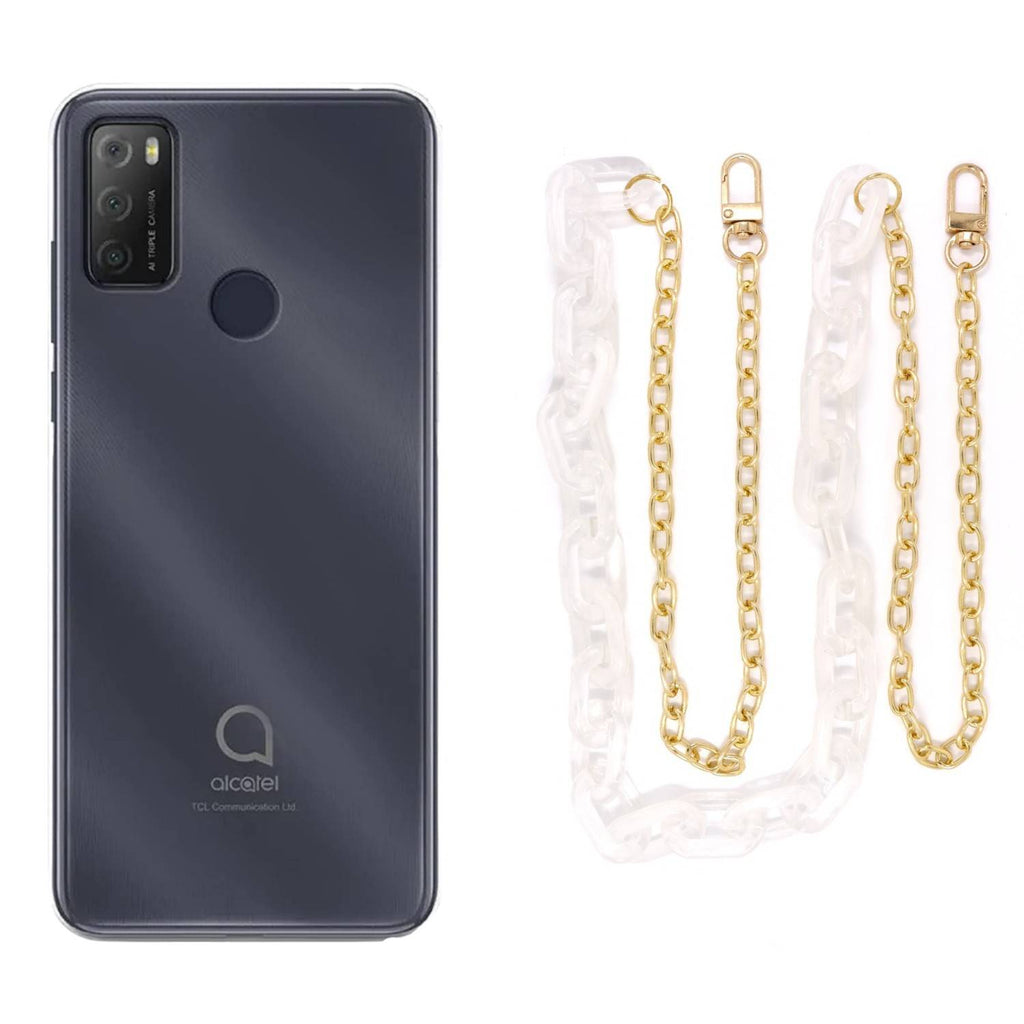 Capa cristal com cordão corrente branco para Alcatel 3L 2021