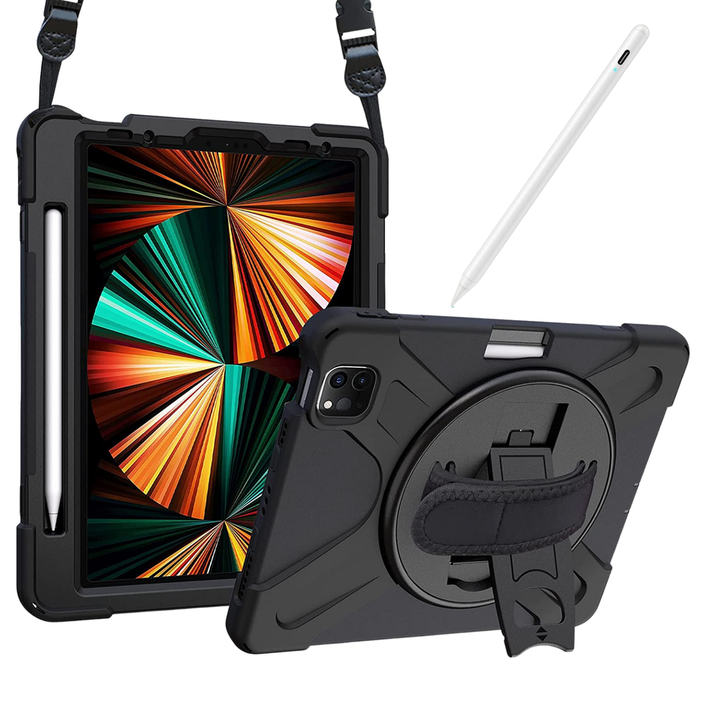 Kit Capa tablet survivor frente + verso e Caneta stylus com palm rejection iPad Pro 12.9 2021