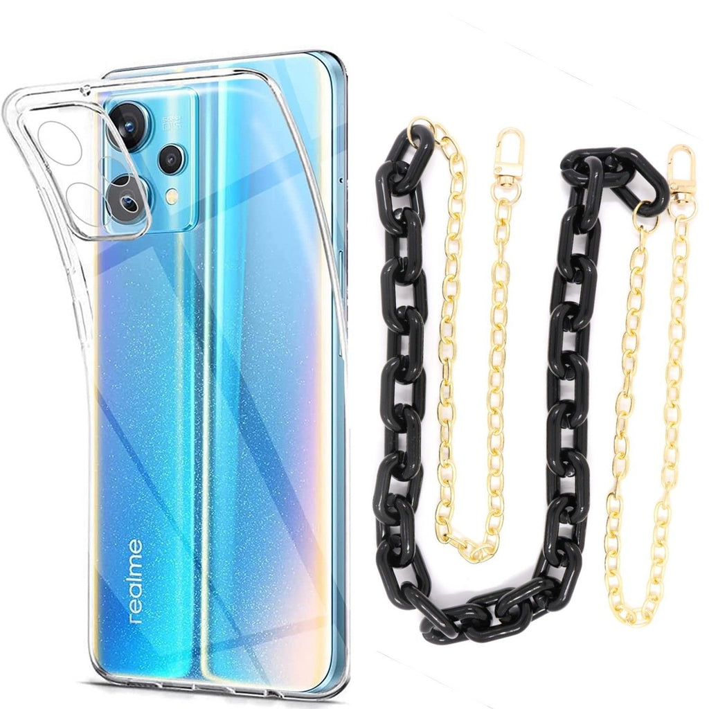 Capa cristal com cordão corrente preto para Realme 9 Pro