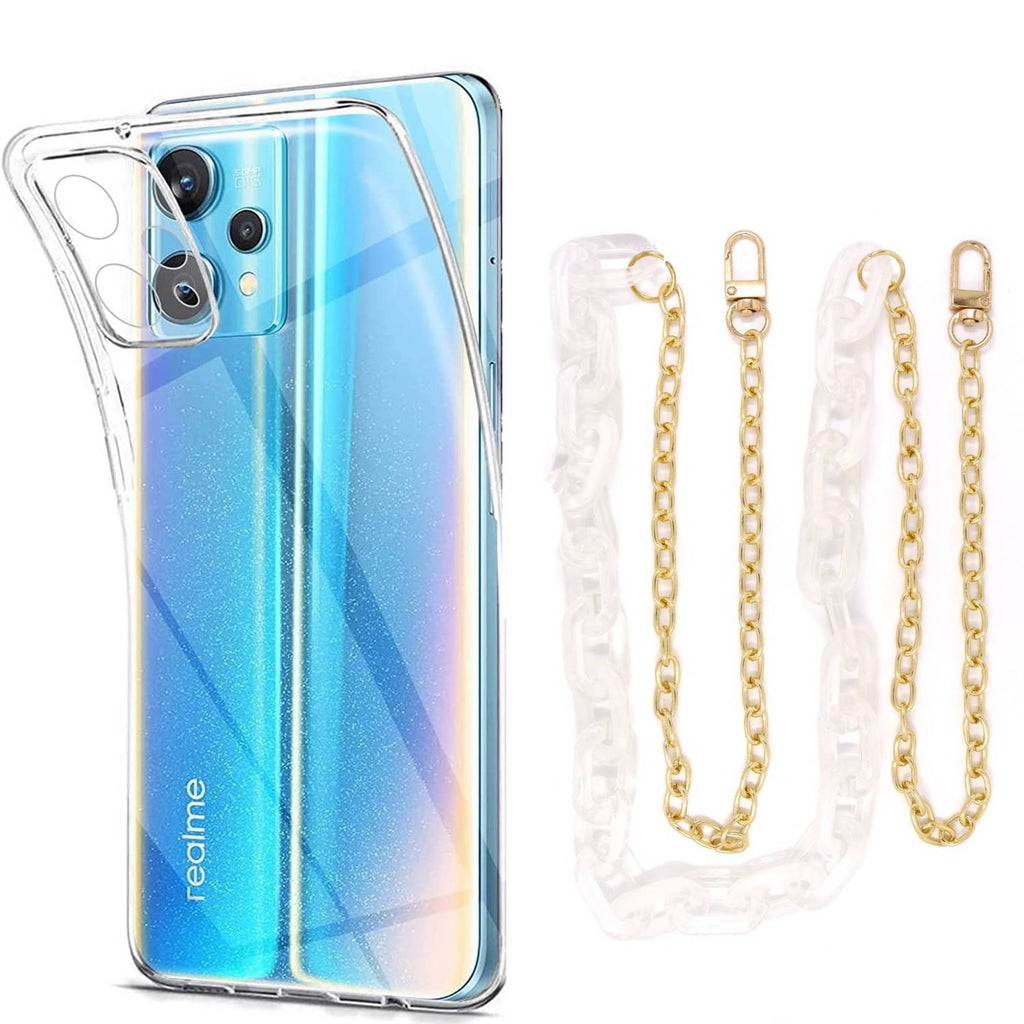 Capa cristal com cordão corrente branco para Realme 9 Pro