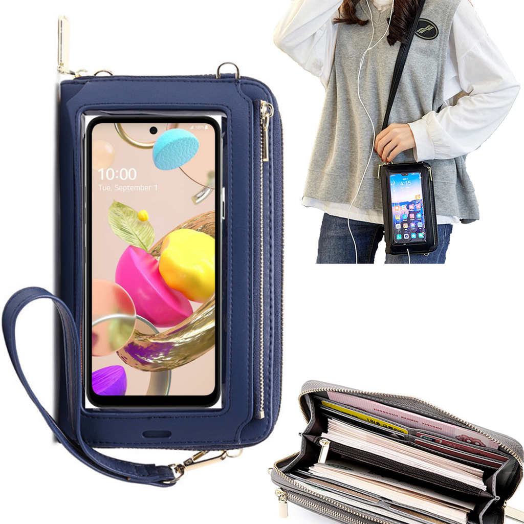 Bolsa Mala tira-colo com função touch ecrã LG K42 Azul claro