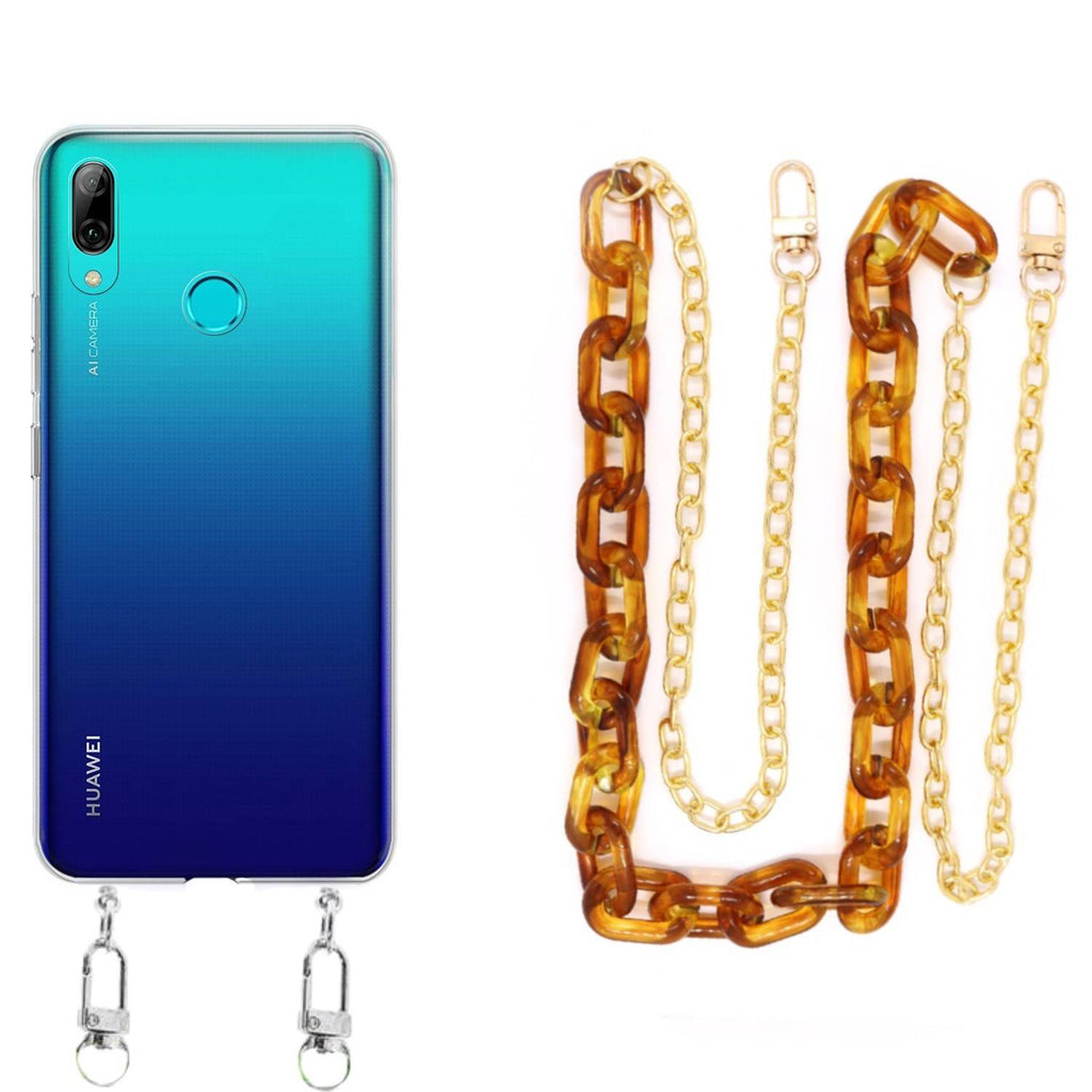 Capa cristal com cordão corrente castanho para Huawei P Smart 2019