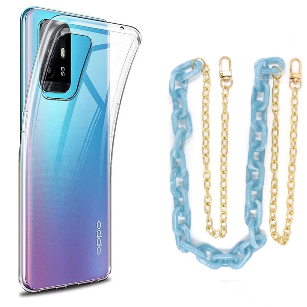 Capa cristal com cordão corrente azul para Oppo A94 5G