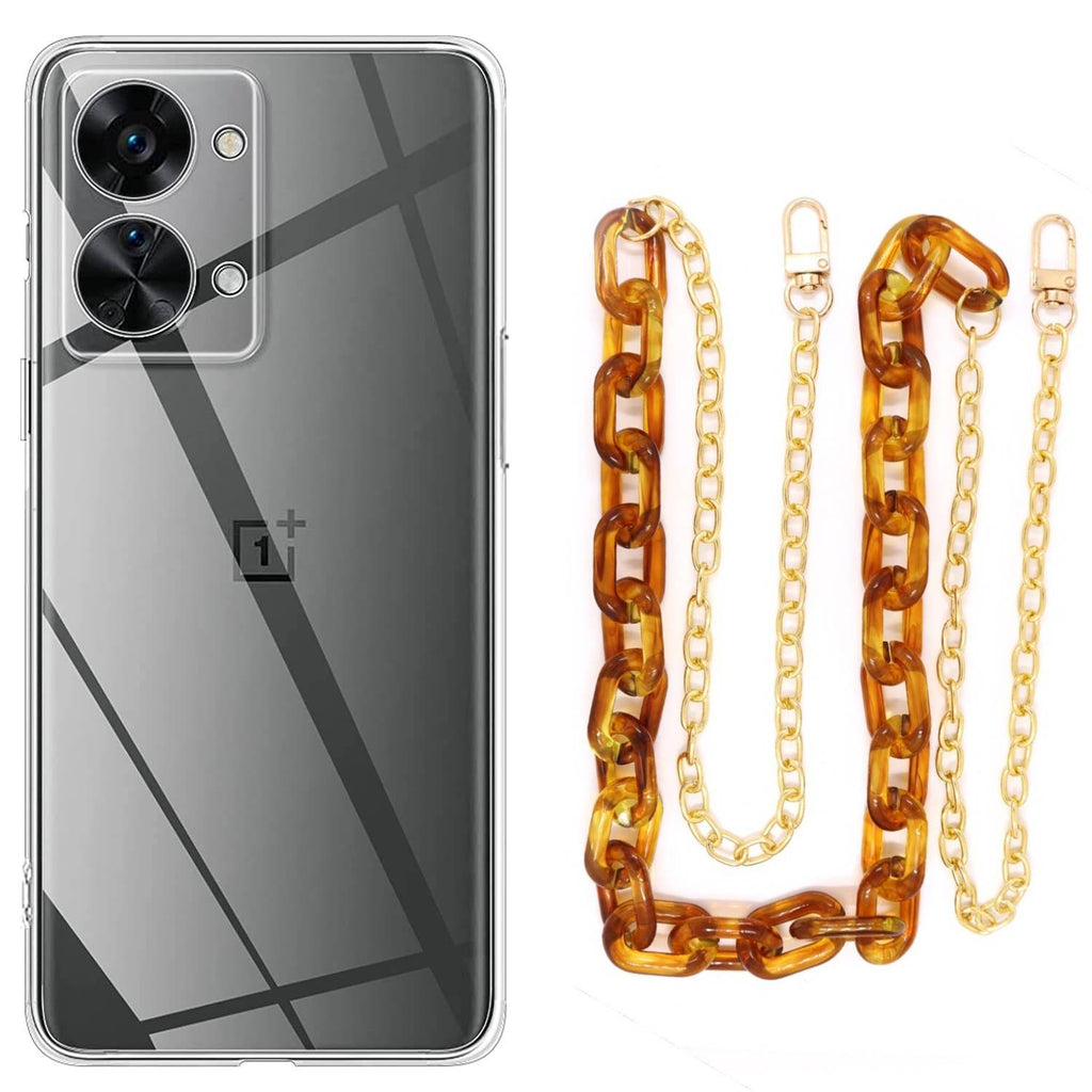 Capa cristal com cordão corrente castanho para Oneplus Nord 2T