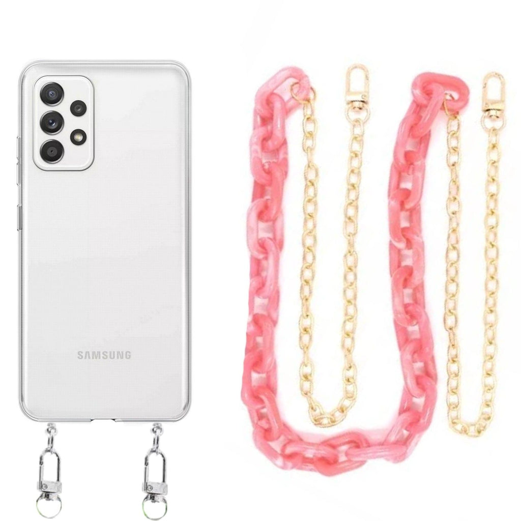 Capa cristal com cordão corrente rosa para Samsung Galaxy A52S