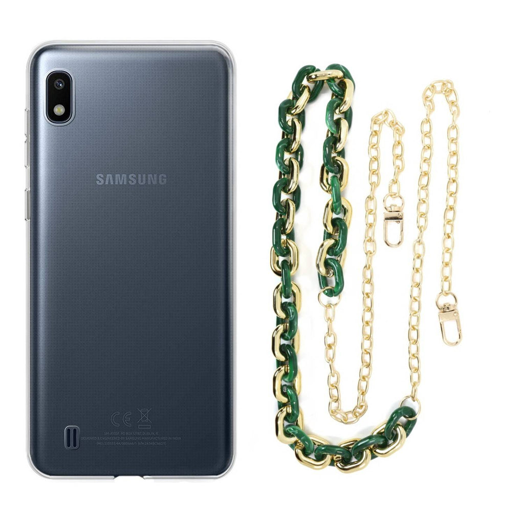 Capa cristal com cordão corrente verde para Samsung Galaxy A10