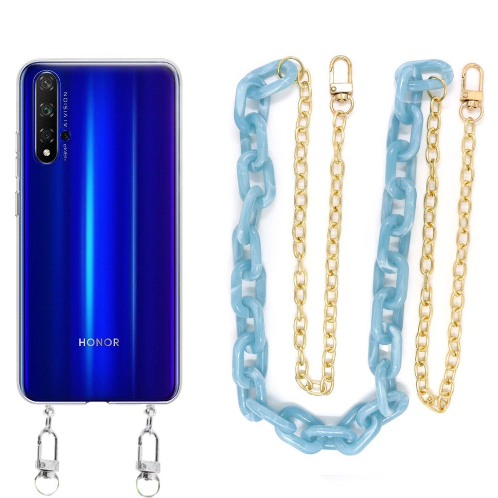 Capa cristal com cordão corrente azul para Huawei Nova 5T