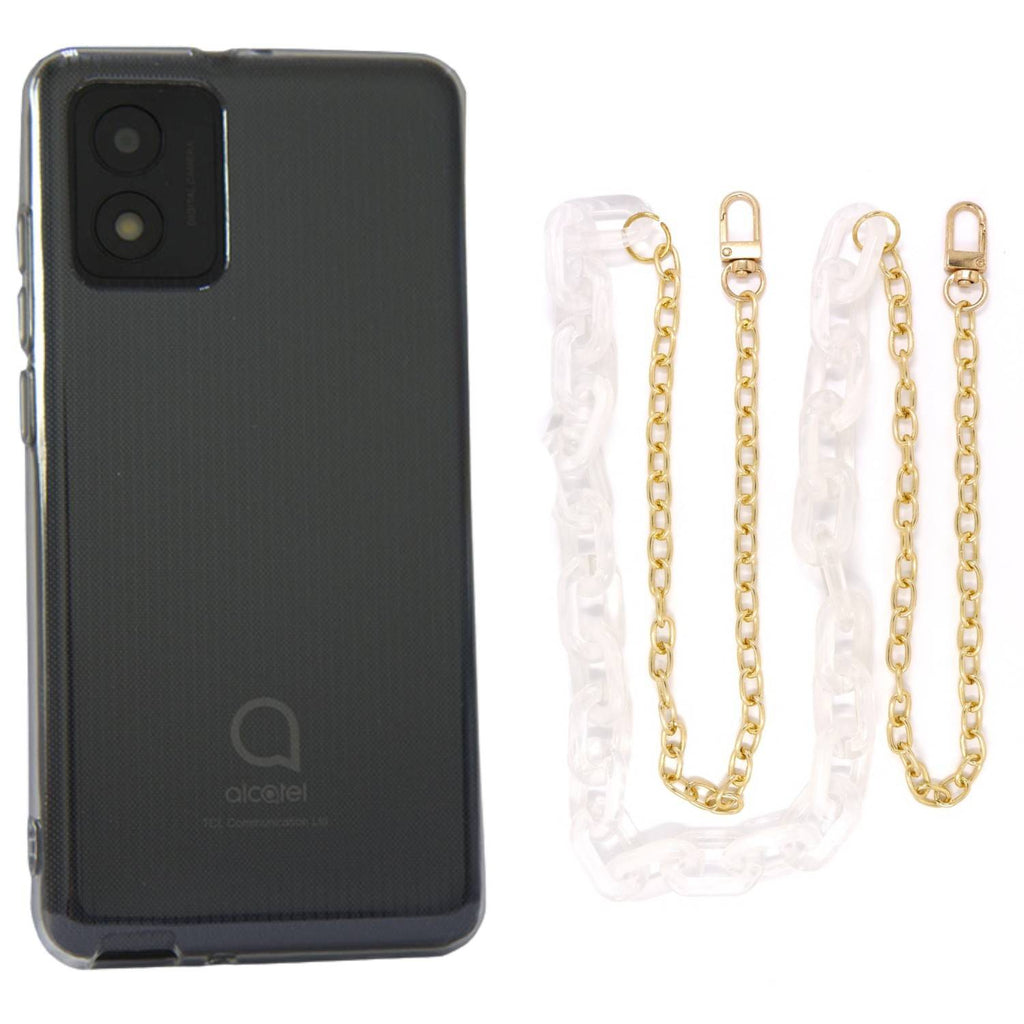 Capa cristal com cordão corrente branco para Alcatel 1B 2022