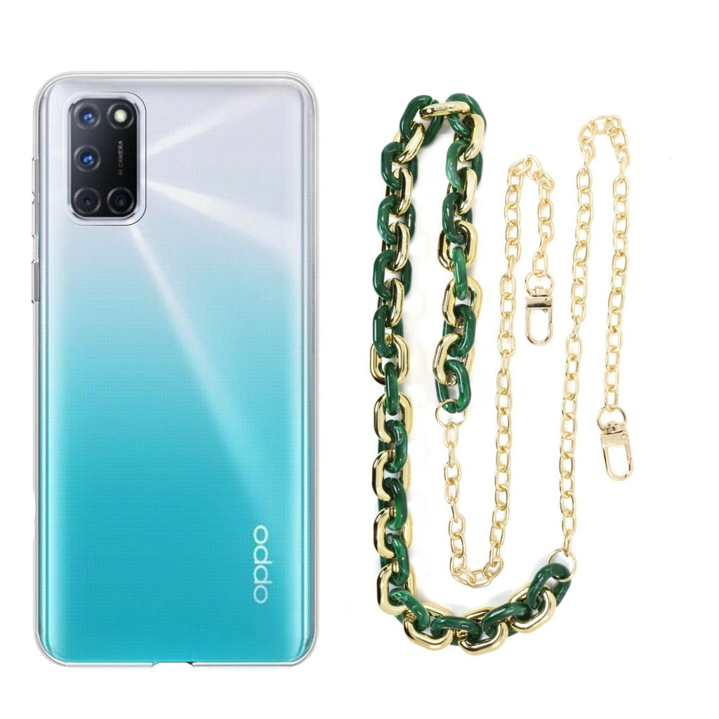 Capa cristal com cordão corrente verde para Oppo A52