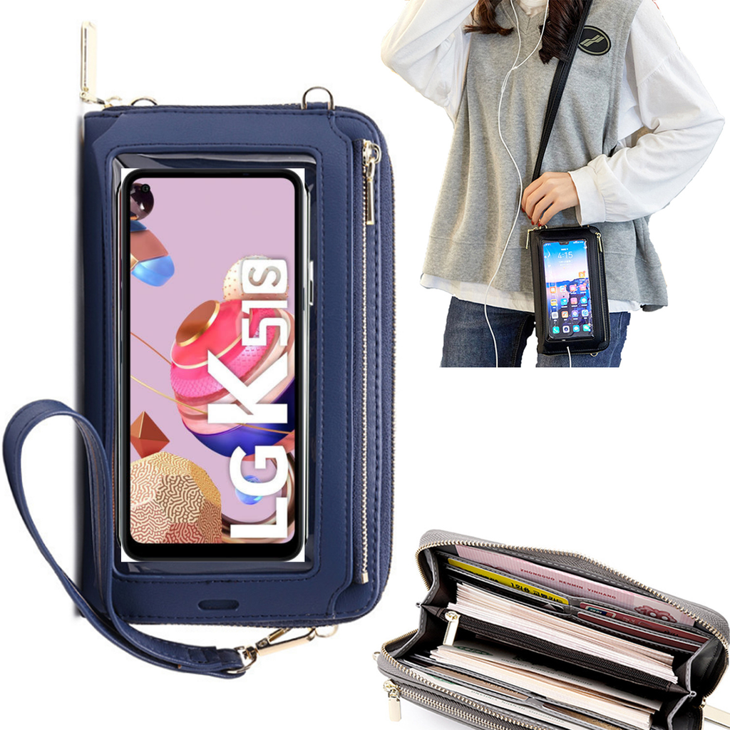 Bolsa Mala tira-colo com função touch ecrã LG K51s Azul claro