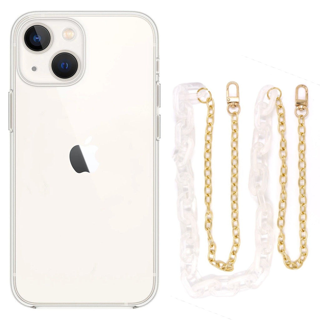 Capa cristal com cordão corrente branco para iPhone 14 Plus