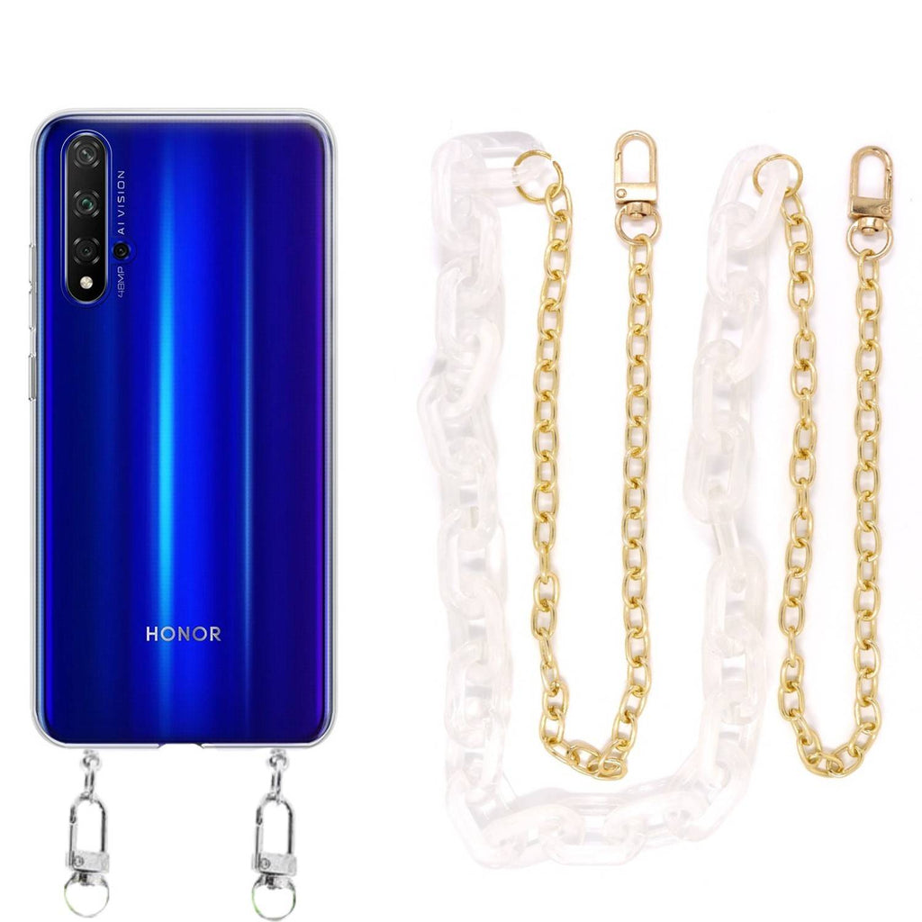 Capa cristal com cordão corrente branco para Huawei Nova 5T